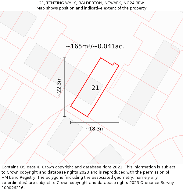 21, TENZING WALK, BALDERTON, NEWARK, NG24 3PW: Plot and title map