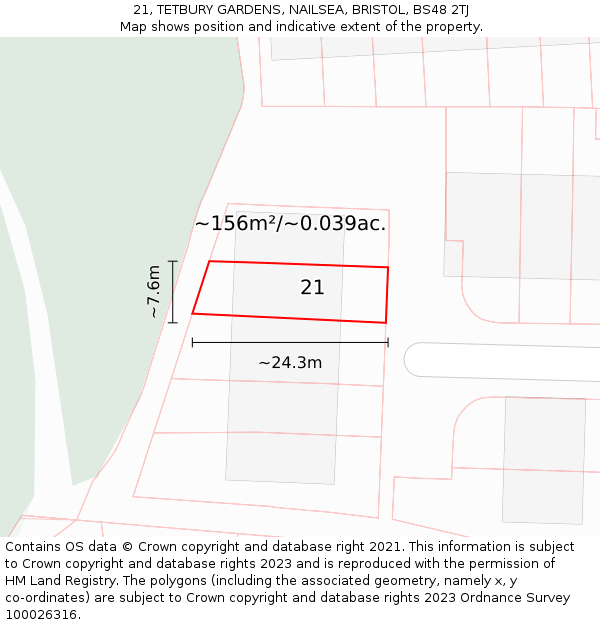 21, TETBURY GARDENS, NAILSEA, BRISTOL, BS48 2TJ: Plot and title map