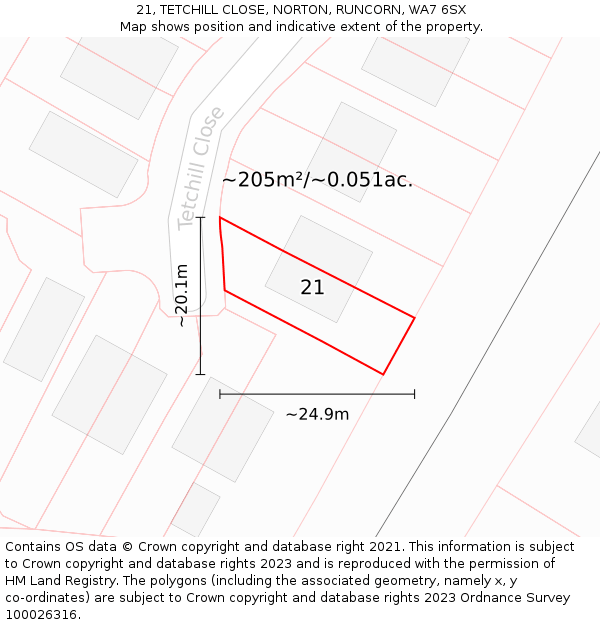 21, TETCHILL CLOSE, NORTON, RUNCORN, WA7 6SX: Plot and title map