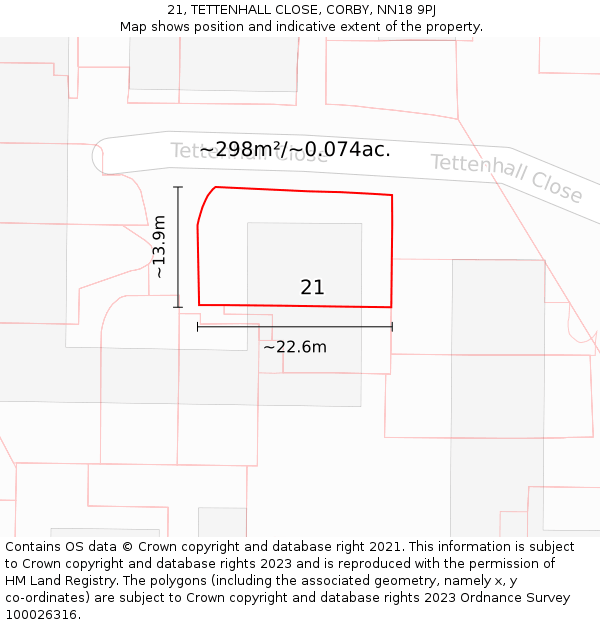 21, TETTENHALL CLOSE, CORBY, NN18 9PJ: Plot and title map