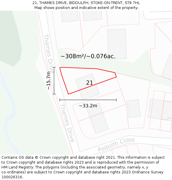 21, THAMES DRIVE, BIDDULPH, STOKE-ON-TRENT, ST8 7HL: Plot and title map