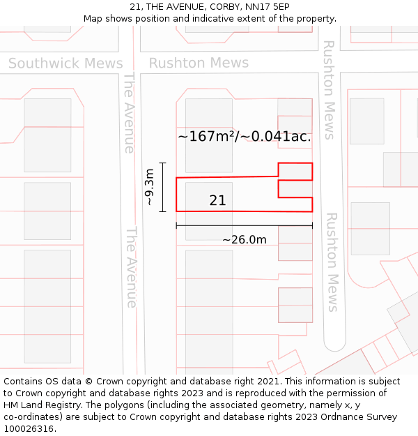 21, THE AVENUE, CORBY, NN17 5EP: Plot and title map
