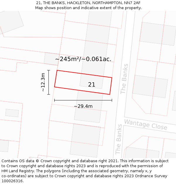 21, THE BANKS, HACKLETON, NORTHAMPTON, NN7 2AF: Plot and title map