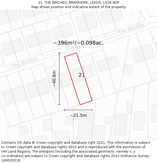 21, THE BIRCHES, BRAMHOPE, LEEDS, LS16 9DP: Plot and title map