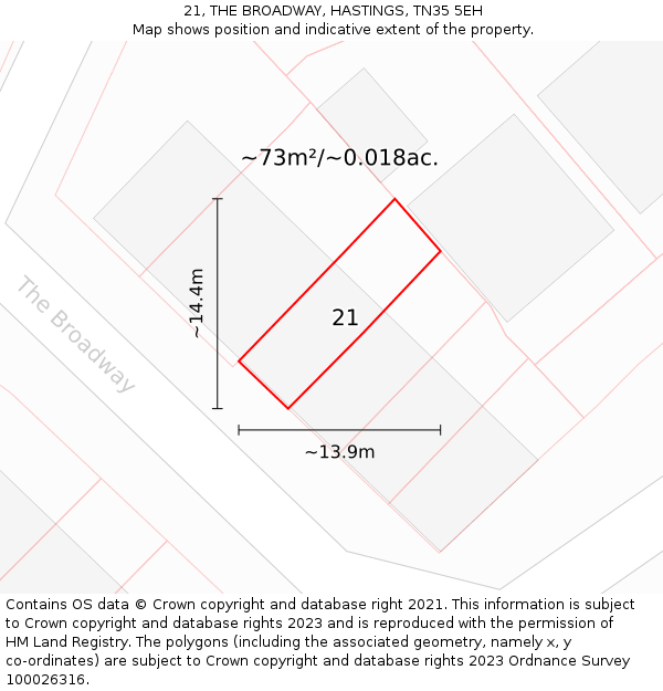21, THE BROADWAY, HASTINGS, TN35 5EH: Plot and title map