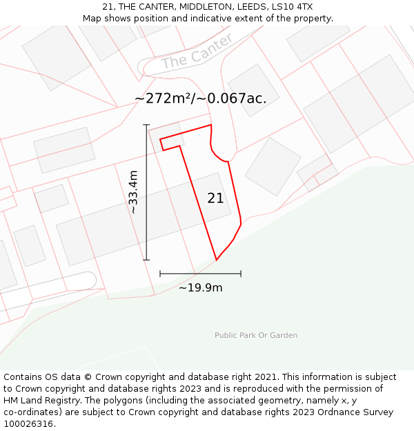21, THE CANTER, MIDDLETON, LEEDS, LS10 4TX: Plot and title map