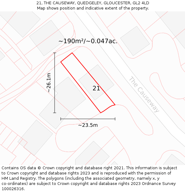 21, THE CAUSEWAY, QUEDGELEY, GLOUCESTER, GL2 4LD: Plot and title map