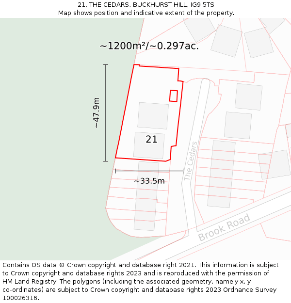 21, THE CEDARS, BUCKHURST HILL, IG9 5TS: Plot and title map