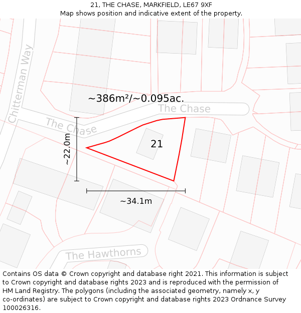 21, THE CHASE, MARKFIELD, LE67 9XF: Plot and title map