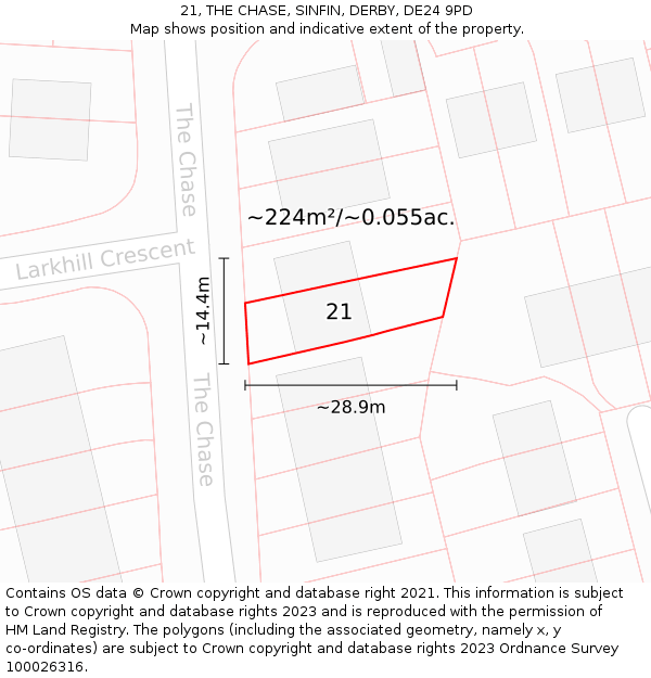 21, THE CHASE, SINFIN, DERBY, DE24 9PD: Plot and title map