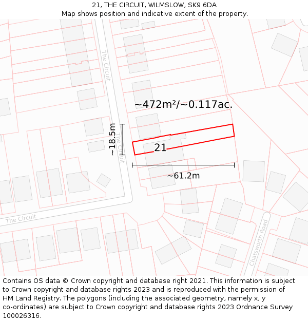 21, THE CIRCUIT, WILMSLOW, SK9 6DA: Plot and title map