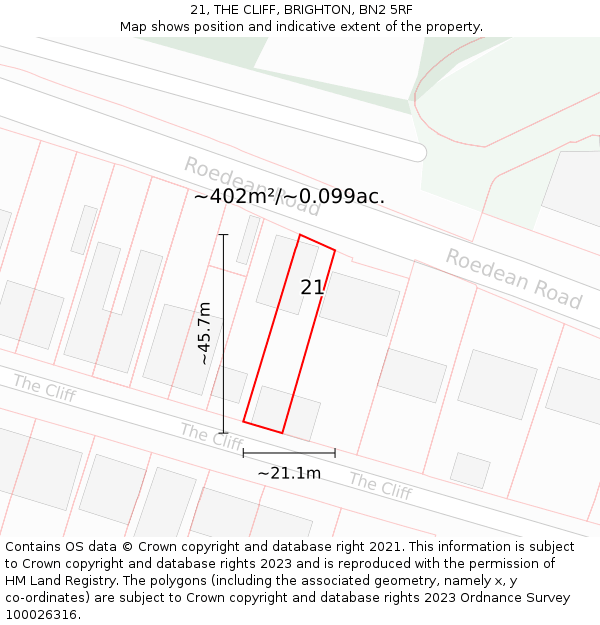 21, THE CLIFF, BRIGHTON, BN2 5RF: Plot and title map