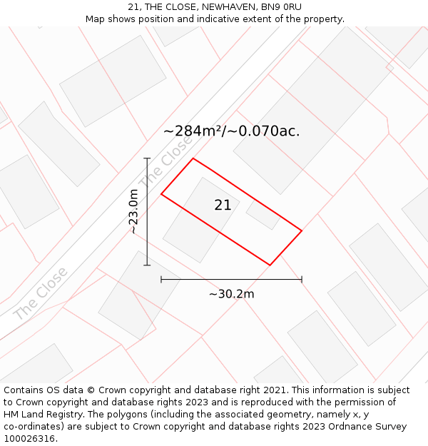21, THE CLOSE, NEWHAVEN, BN9 0RU: Plot and title map