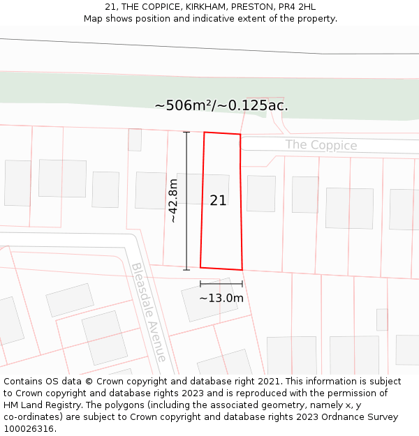 21, THE COPPICE, KIRKHAM, PRESTON, PR4 2HL: Plot and title map