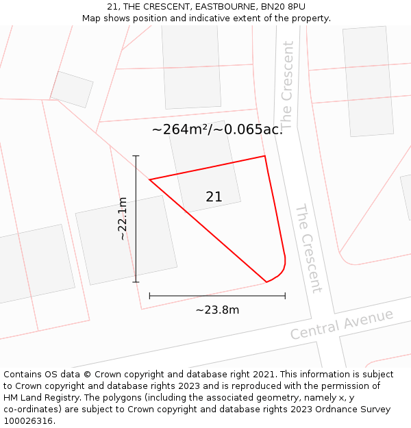 21, THE CRESCENT, EASTBOURNE, BN20 8PU: Plot and title map