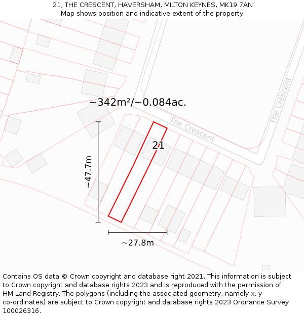 21, THE CRESCENT, HAVERSHAM, MILTON KEYNES, MK19 7AN: Plot and title map