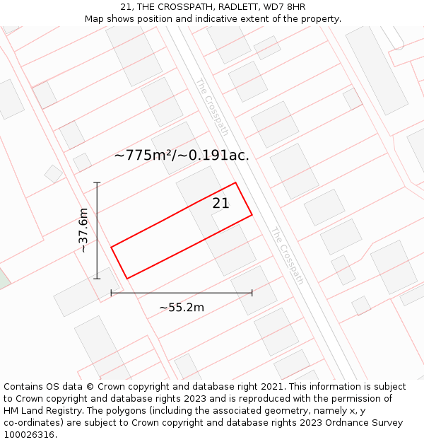 21, THE CROSSPATH, RADLETT, WD7 8HR: Plot and title map
