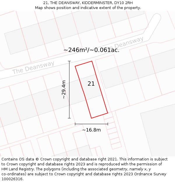 21, THE DEANSWAY, KIDDERMINSTER, DY10 2RH: Plot and title map