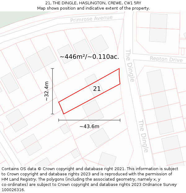 21, THE DINGLE, HASLINGTON, CREWE, CW1 5RY: Plot and title map