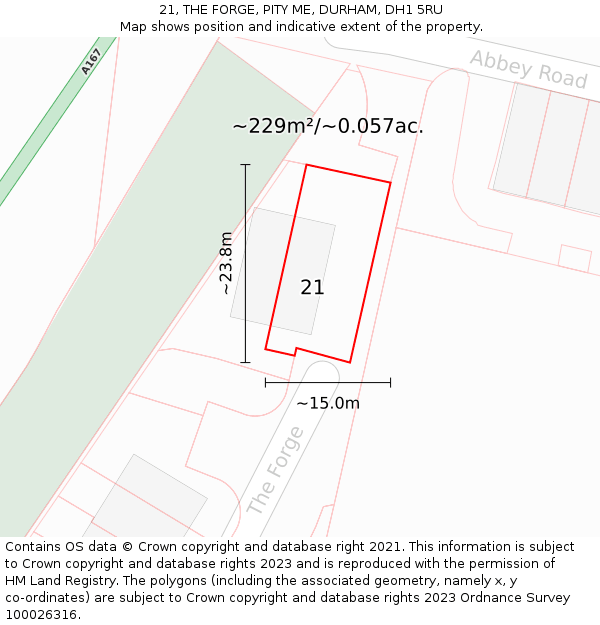 21, THE FORGE, PITY ME, DURHAM, DH1 5RU: Plot and title map