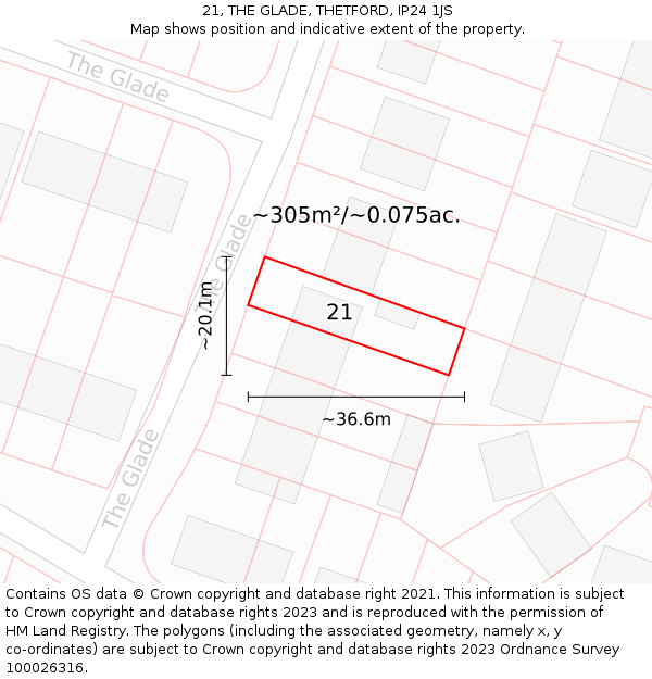 21, THE GLADE, THETFORD, IP24 1JS: Plot and title map