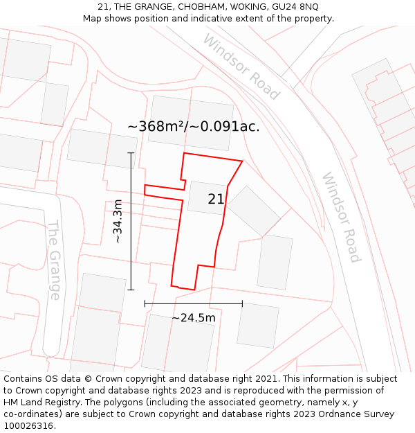 21, THE GRANGE, CHOBHAM, WOKING, GU24 8NQ: Plot and title map