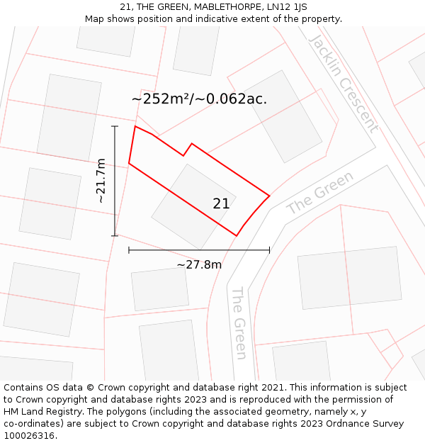 21, THE GREEN, MABLETHORPE, LN12 1JS: Plot and title map