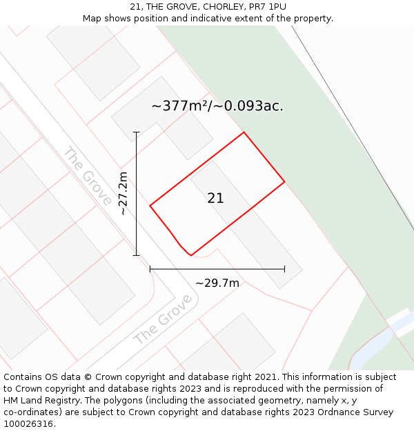 21, THE GROVE, CHORLEY, PR7 1PU: Plot and title map