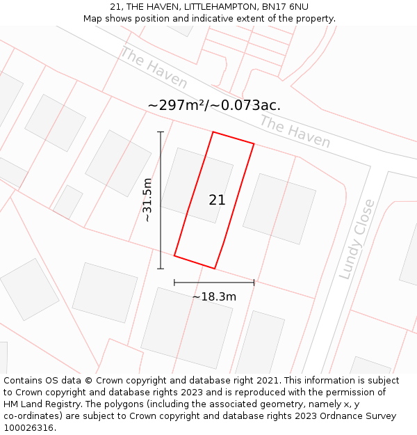 21, THE HAVEN, LITTLEHAMPTON, BN17 6NU: Plot and title map