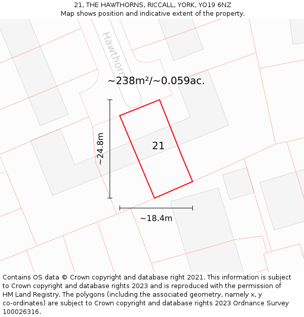 21, THE HAWTHORNS, RICCALL, YORK, YO19 6NZ: Plot and title map