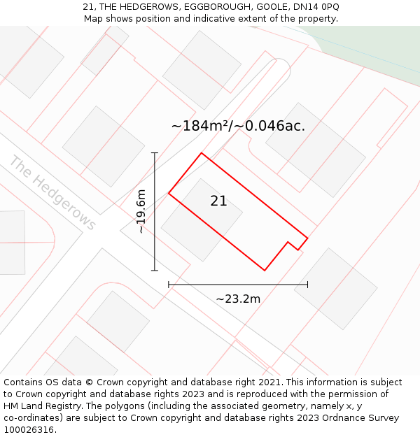 21, THE HEDGEROWS, EGGBOROUGH, GOOLE, DN14 0PQ: Plot and title map