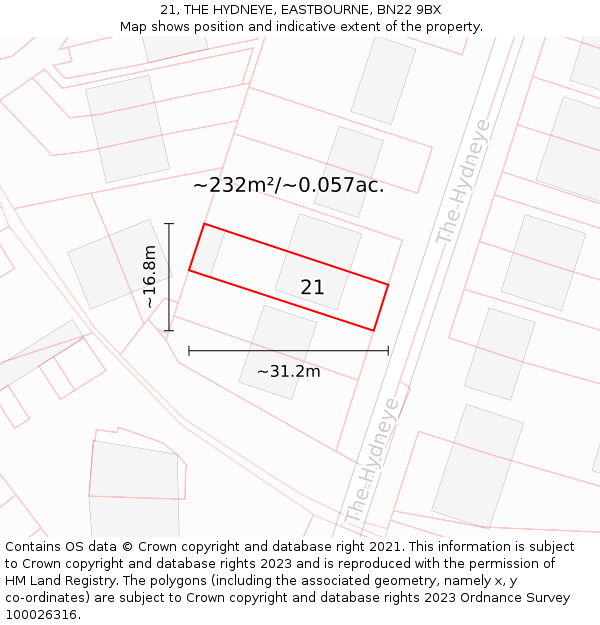 21, THE HYDNEYE, EASTBOURNE, BN22 9BX: Plot and title map