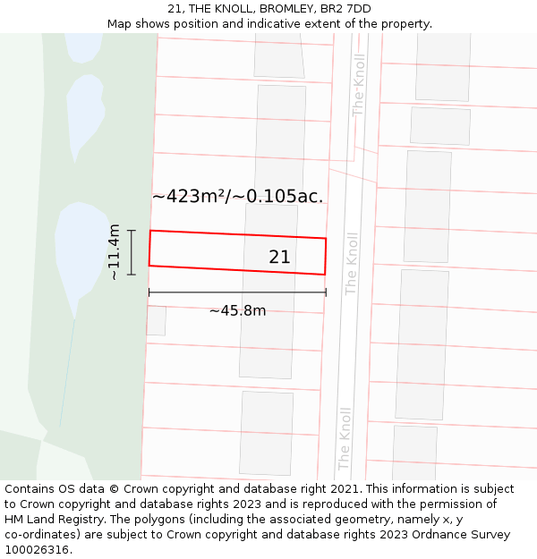 21, THE KNOLL, BROMLEY, BR2 7DD: Plot and title map