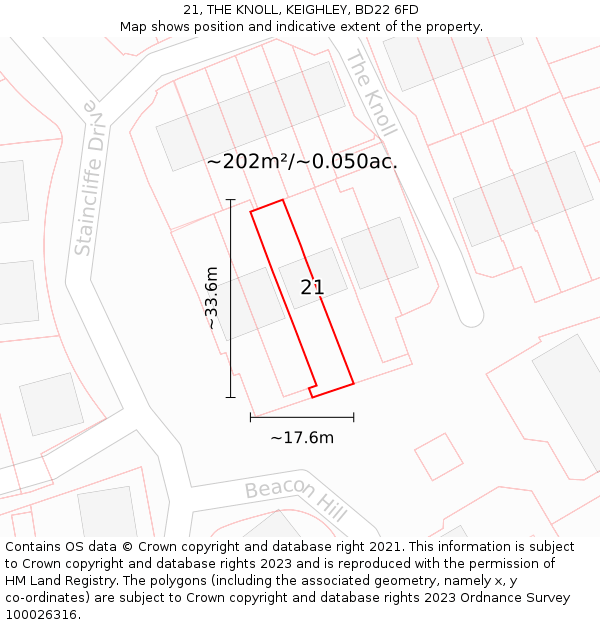 21, THE KNOLL, KEIGHLEY, BD22 6FD: Plot and title map