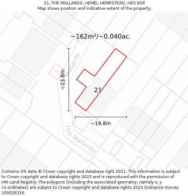 21, THE MALLARDS, HEMEL HEMPSTEAD, HP3 9DP: Plot and title map