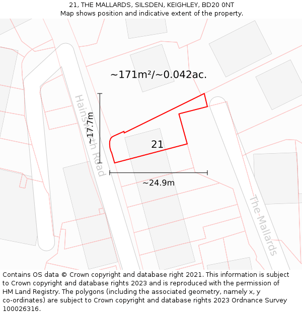 21, THE MALLARDS, SILSDEN, KEIGHLEY, BD20 0NT: Plot and title map