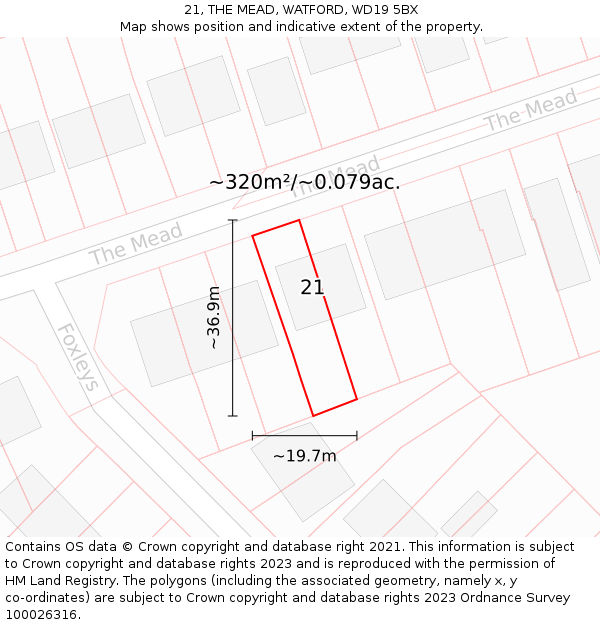 21, THE MEAD, WATFORD, WD19 5BX: Plot and title map