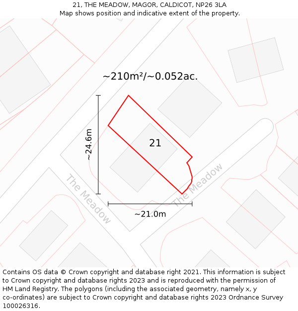 21, THE MEADOW, MAGOR, CALDICOT, NP26 3LA: Plot and title map