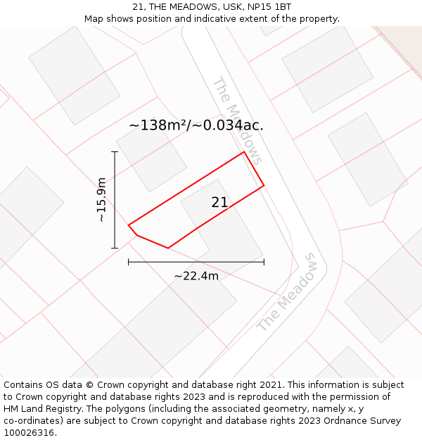 21, THE MEADOWS, USK, NP15 1BT: Plot and title map
