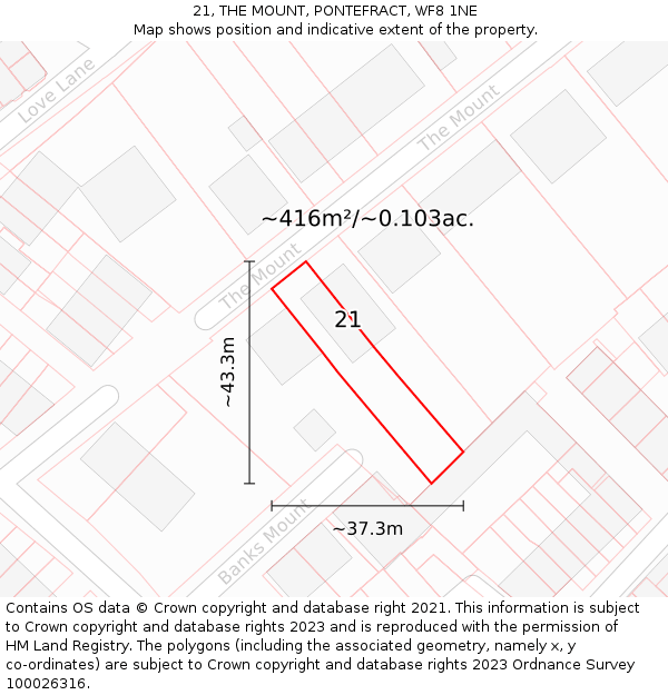 21, THE MOUNT, PONTEFRACT, WF8 1NE: Plot and title map