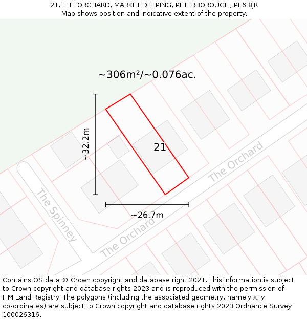 21, THE ORCHARD, MARKET DEEPING, PETERBOROUGH, PE6 8JR: Plot and title map