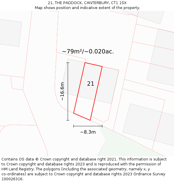 21, THE PADDOCK, CANTERBURY, CT1 1SX: Plot and title map