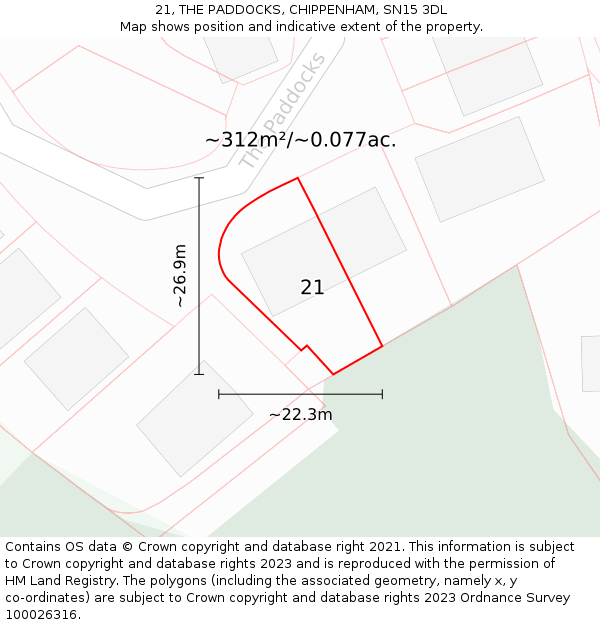 21, THE PADDOCKS, CHIPPENHAM, SN15 3DL: Plot and title map