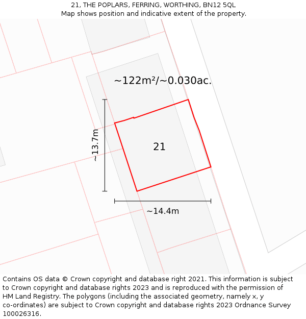 21, THE POPLARS, FERRING, WORTHING, BN12 5QL: Plot and title map