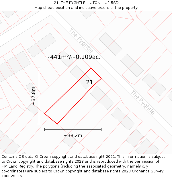 21, THE PYGHTLE, LUTON, LU1 5SD: Plot and title map
