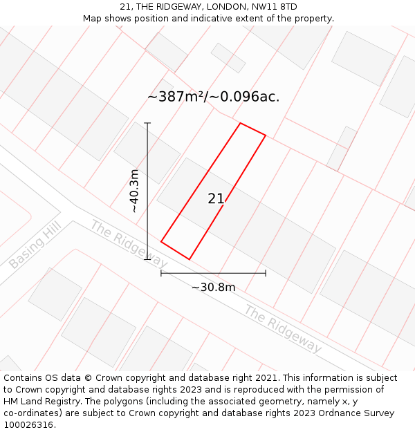 21, THE RIDGEWAY, LONDON, NW11 8TD: Plot and title map
