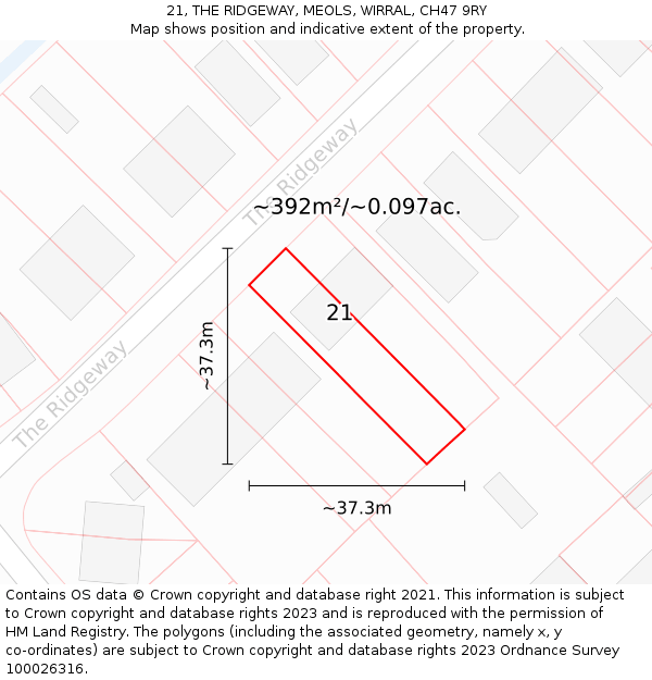 21, THE RIDGEWAY, MEOLS, WIRRAL, CH47 9RY: Plot and title map