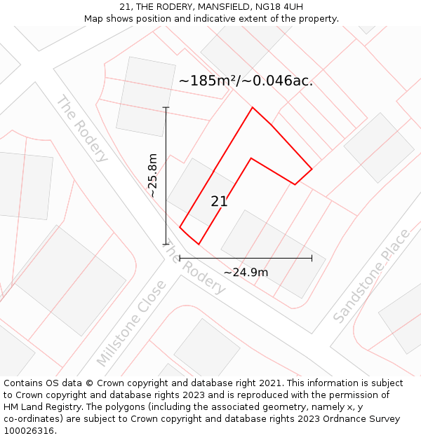 21, THE RODERY, MANSFIELD, NG18 4UH: Plot and title map