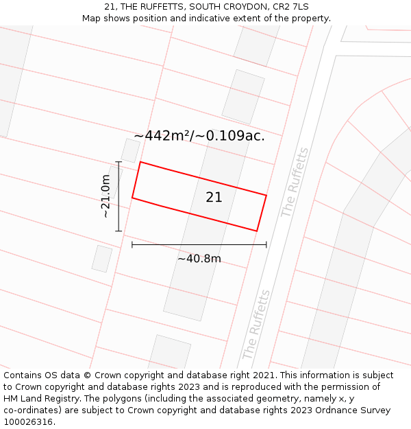 21, THE RUFFETTS, SOUTH CROYDON, CR2 7LS: Plot and title map