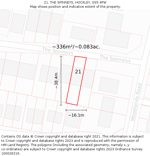 21, THE SPINNEYS, HOCKLEY, SS5 4PW: Plot and title map
